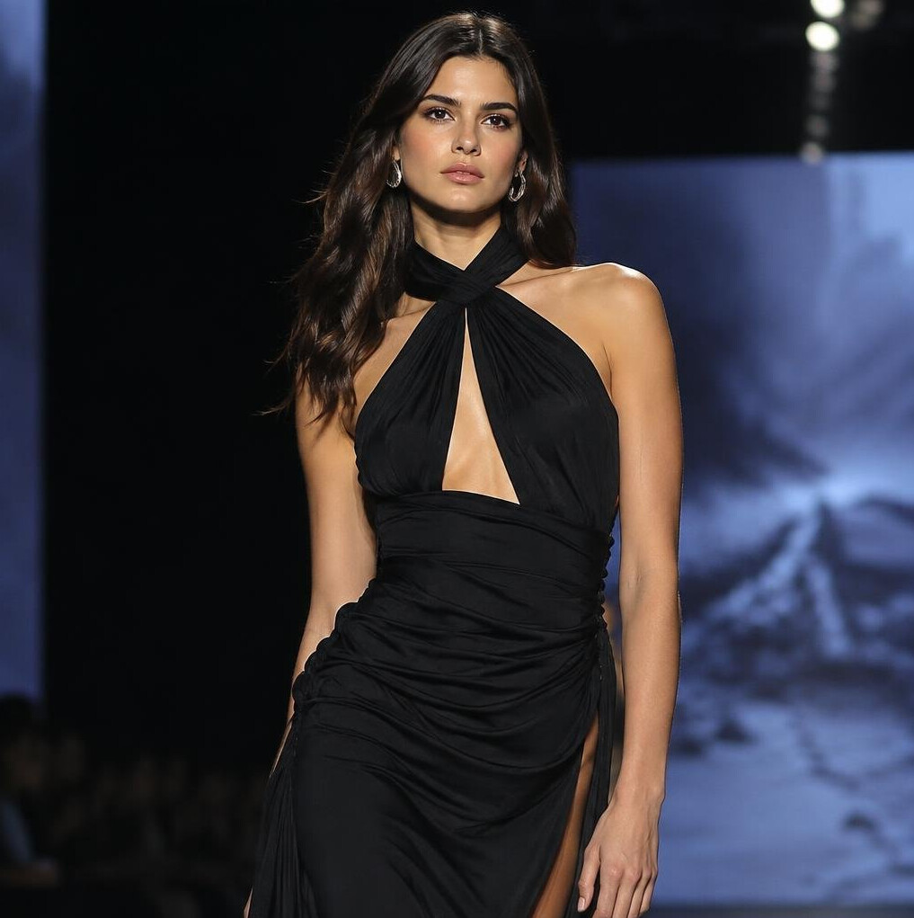 Uruguayan fashion model posing during a runway show